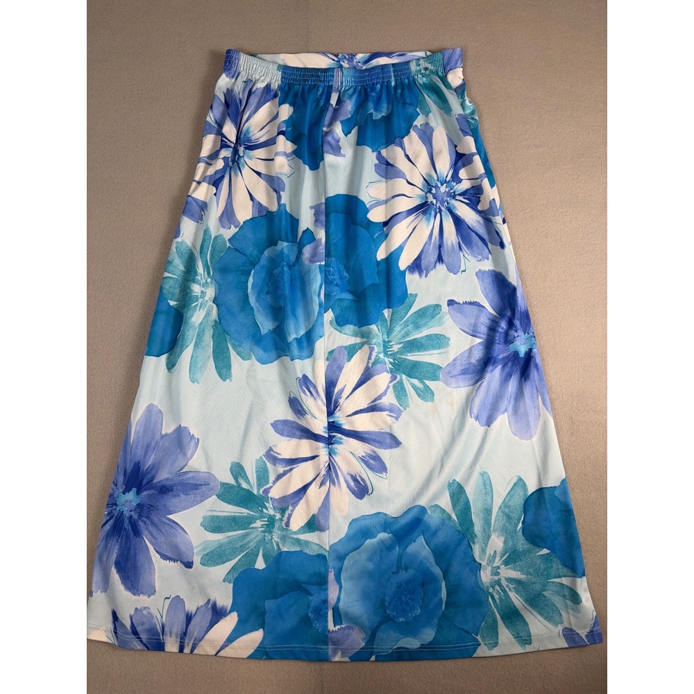 Amy Byer California Blue Floral Maxi Skirt Elastic Waist Summer Casual A-Line